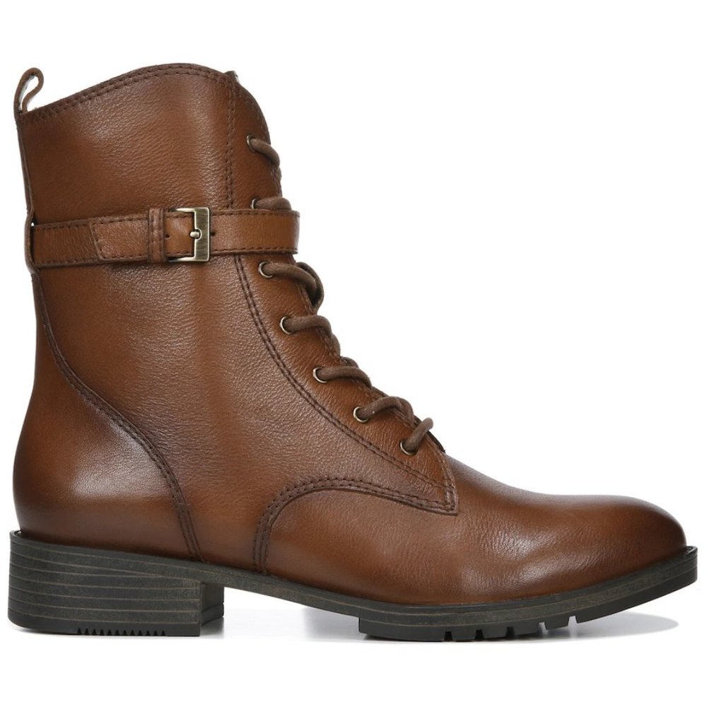 Fall! Naturalizer Sycamore Leather Lace-up Combat Moto Boot Cognac 7.5M NIB